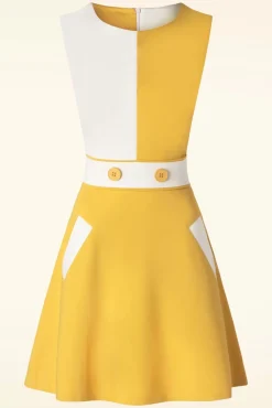 Sixties Contrast Jurk In Geel