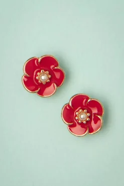 Small Rose Oorbellen In Lipstickrood