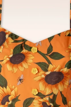 Sunflower Print Midi Jurk In Oranje