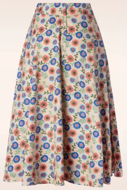 Sweet Floral Swing Rok In Creme