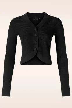 Textured Knit Crop Cardigan In Zwart