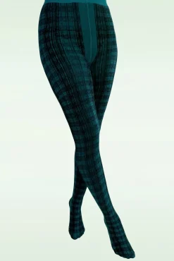 Textured Tartan Panty In Teal En Zwart