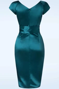The Moira Satin Pencil Jurk In Teal