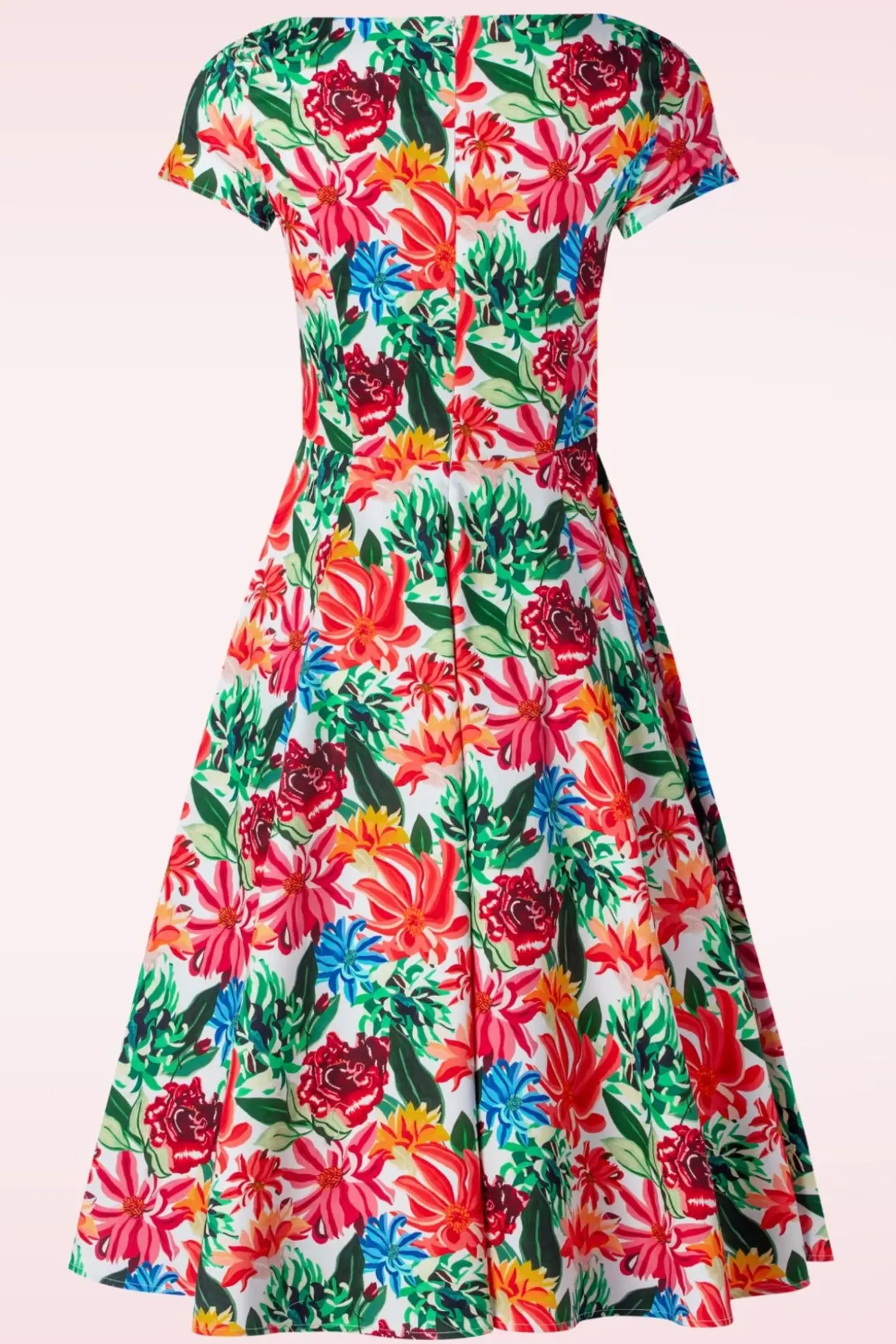 Topvintage Exclusive ~ Adriana Floral Swing Jurk Met Korte Mouwen In Multi