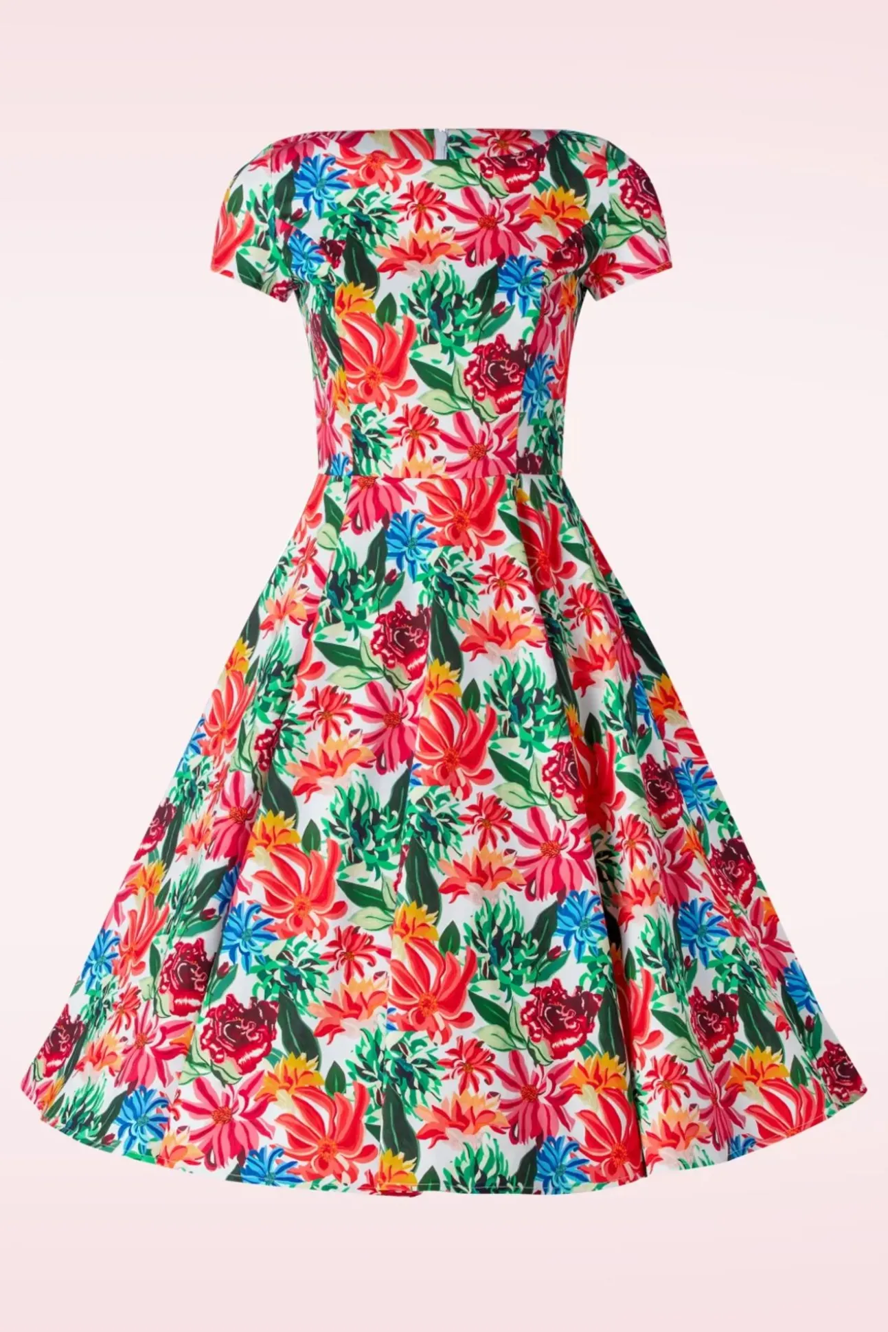 Topvintage Exclusive ~ Adriana Floral Swing Jurk Met Korte Mouwen In Multi