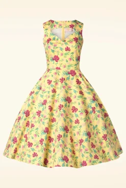 Topvintage Exclusive ~ Eliane Floral Swing Jurk In Lichtgeel