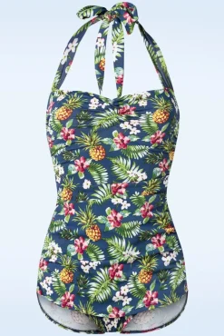 Tropical One Piece Halter Badpak In Blauw