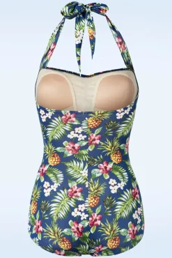 Tropical One Piece Halter Badpak In Blauw