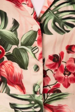 Tropische Flamingo Button Up Playsuit In Licht Roze