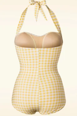 Zomer Gingham Badpak Uit Een Stuk In Geel En Wit